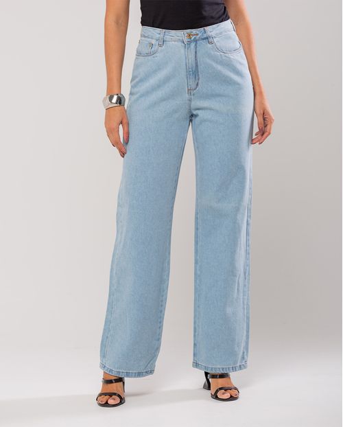 Calça Jeans Wide Leg Feminina Cintura Alta Básica Algodão 29000 Clara