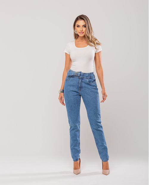 Calça Jeans Feminina Mom Estilo Clochard com Elástico e Cinto No Cós 21518 Média