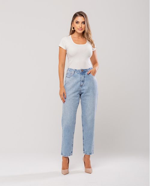 Calça Jeans Mom Feminina Cintura Alta 101vibes Algodão 00101 Marmorizado