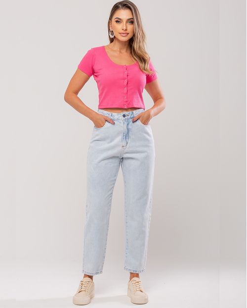 Calça Jeans Mom Feminina Cintura Alta 101vibes Algodão 00101 Ice
