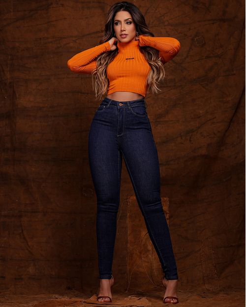 Calça Jeans Skinny Premium Feminina Cintura Alta Básica 23891 Amaciado