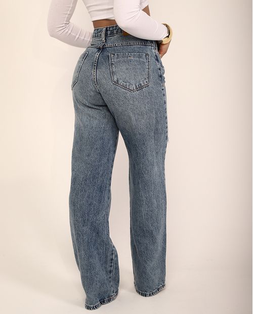 Calça Jeans Wide Leg Feminina Cintura Alta Básica 23930 Sky Médio