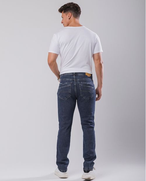Calça Jeans Slim Fit Masculina Detalhes Puídos 23803 Escura