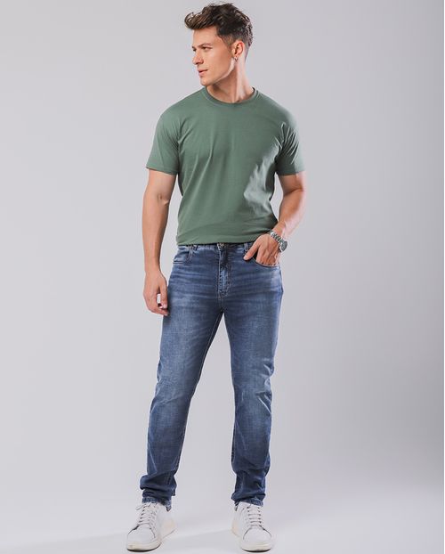 Calça Jeans Slim Fit Masculina Básica com Elastano 23791 Médio/escuro