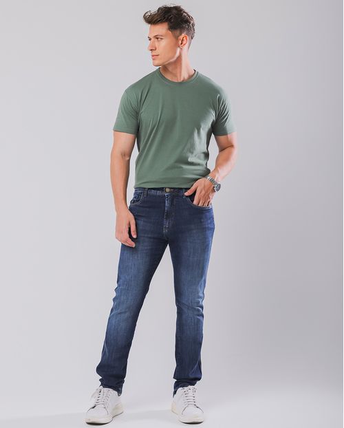 Calça Jeans Slim Fit Masculina com Elastano Detalhe Costura 23249 Escura