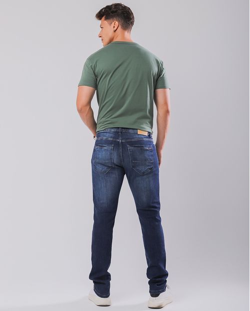 Calça Jeans Slim Fit Masculina com Elastano Detalhe Costura 23249 Escura
