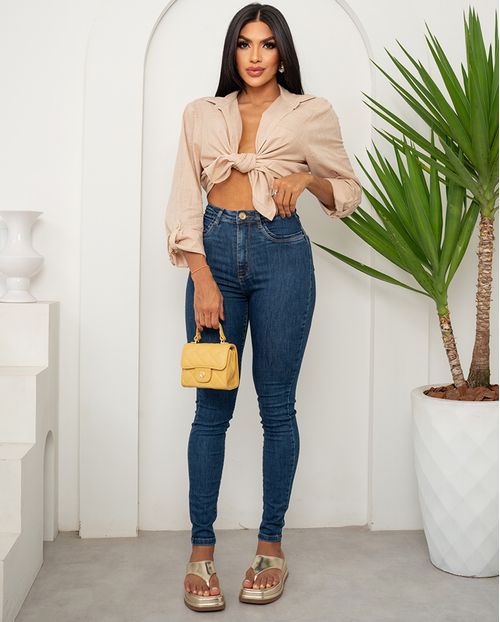 Calça Jeans Skinny Hot Feminina Cintura Alta Triple Dry 23406 Escura