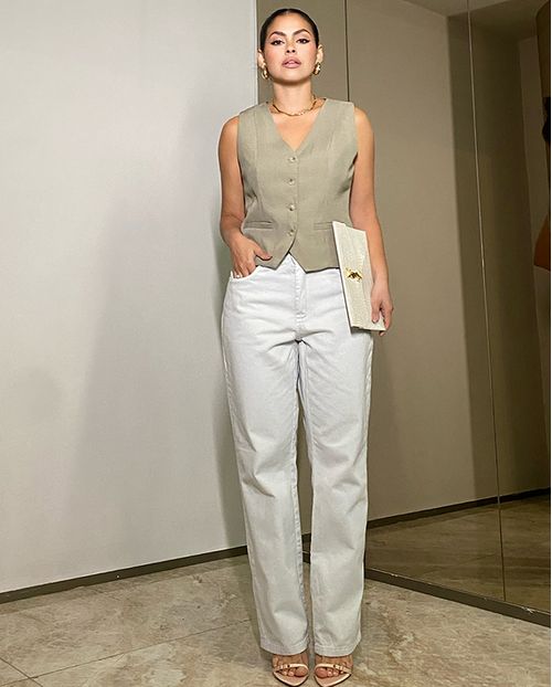 Calça Sarja Reta Feminina Cintura Alta Básica 24210 Areia