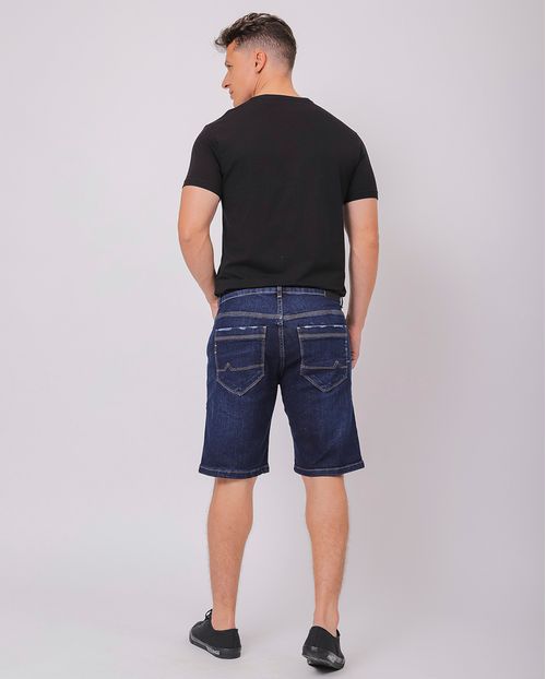 Bermuda Jeans Masculina Slim Fit Detalhes Puídos 23921 Escura