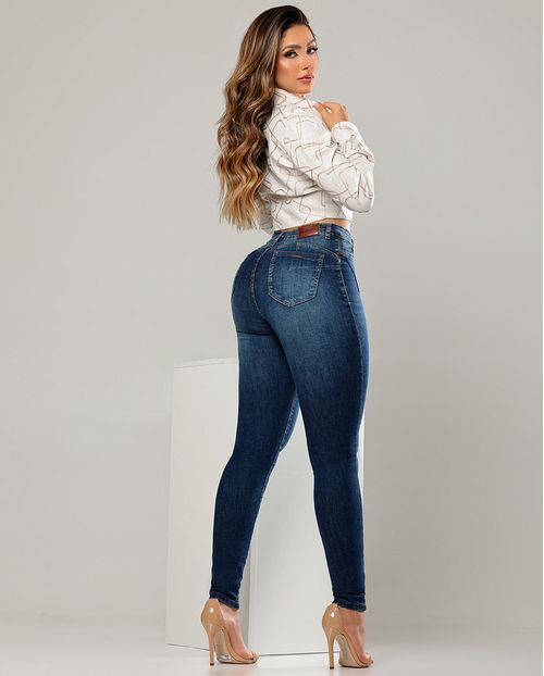 Calça Jeans Skinny Hot Feminina Cintura Alta Detalhe Barra 23836 Escura