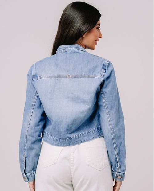 Jaqueta Jeans Cropped Feminina Básica 22885 Clara