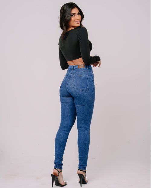 Calça Jeans Skinny Premium Feminina Cintura Alta Básica 23891 Sky Escuro
