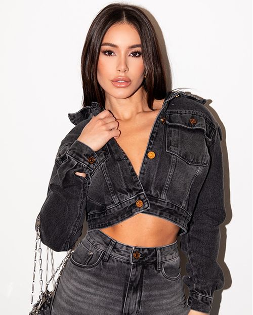 Jaqueta Jeans Cropped Feminina Básica 23552 Vintage
