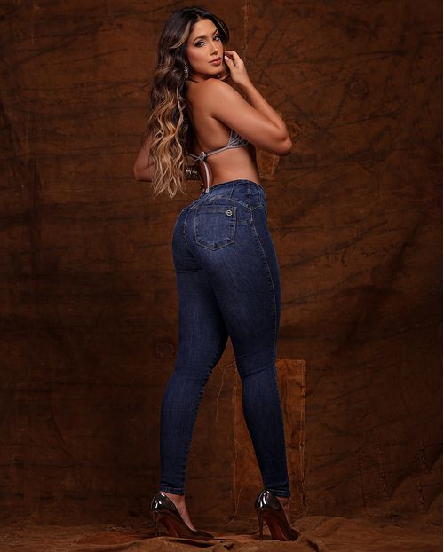 Calça Jeans Skinny Hot Feminina Cintura Alta Botão Triplo 23833 Escura