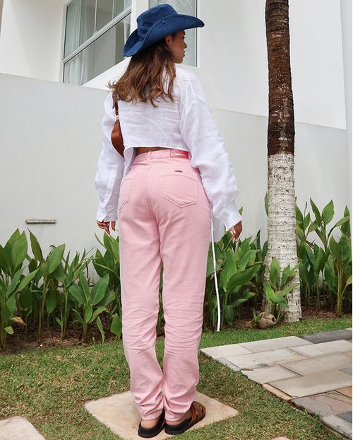 Calça Sarja Mom Feminina Cintura Alta Color 23781 Rosa Vintage