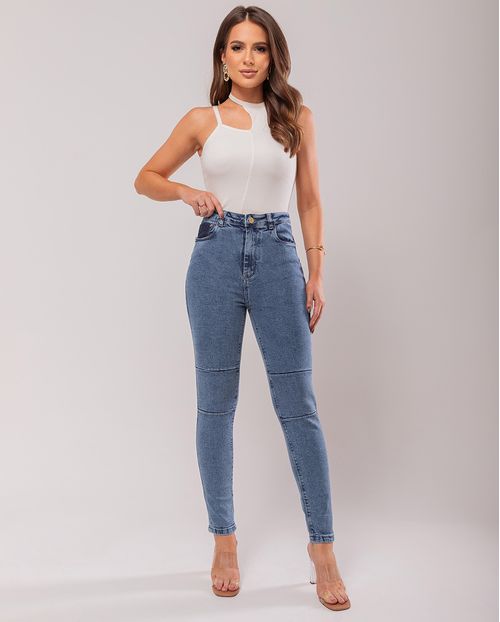 Calça Jeans Mom Feminina Cintura Alta Detalhe Joelho 22887 Média