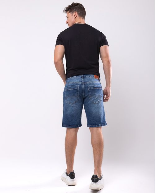 Bermuda Jeans Masculina Básica com Elastano 23920 Médio/escuro