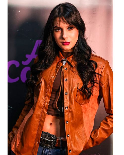 Camisa Tecido Sintético e Camurça Feminina 90445 Marrom