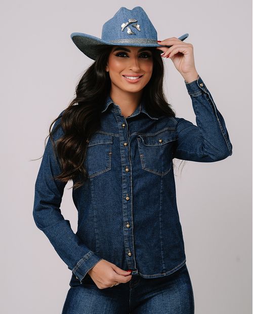 Camisa Jeans Feminina Básica 23640 Escura
