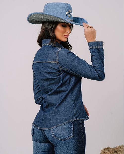 Camisa Jeans Feminina Básica 23640 Escura