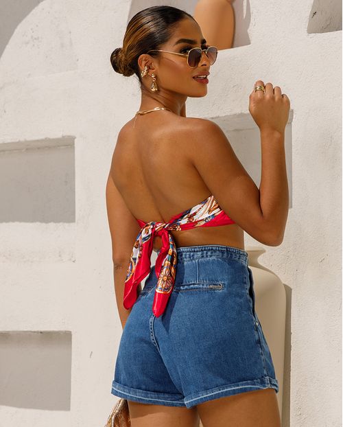 Shorts Jeans Rope Feminino Cintura Alta com Cordão 24247 Média