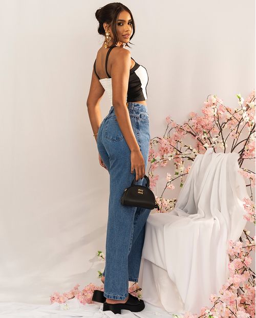 Calça Jeans Wide Leg Feminina Cintura Alta Básica sem Elastano 29032 Média