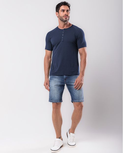 Bermuda Jeans Masculina Slim Fit Detalhes de Puídos 24214 Média