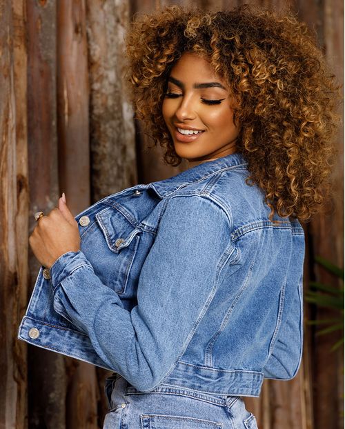Jaqueta Jeans Cropped Feminina Básica 24362 Sky Medio