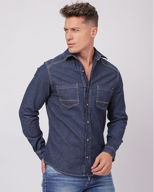 Camisa Jeans Masculina Básica 23639 Escura