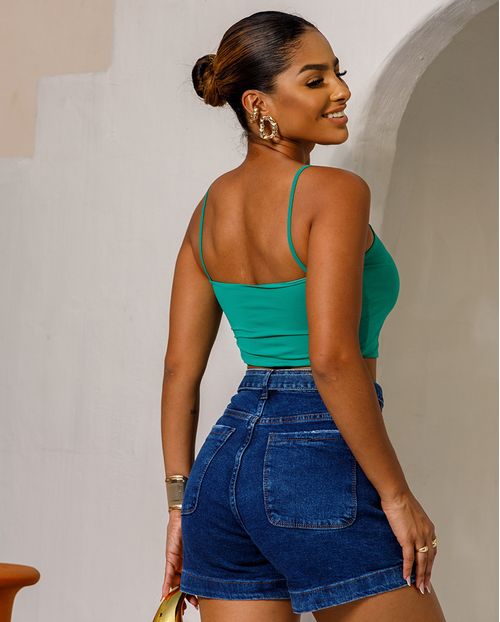 Shorts Jeans Mom Feminino Cintura Alta com Cinto 23967 Escura