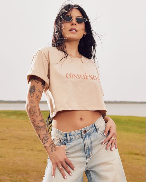 Cropped Feminino Consciência Ana Castela 90553 Caqui