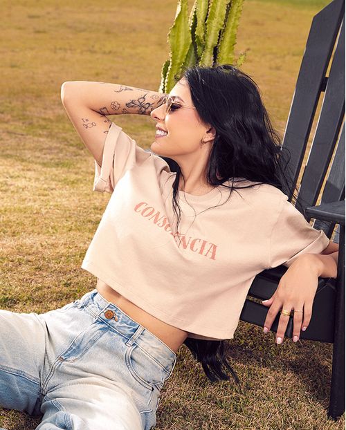 Cropped Feminino Consciência Ana Castela 90553 Caqui