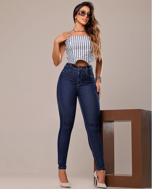 Calça Jeans Skinny Extreme Power Feminina Cintura Alta Básica 00507 Amaciado com Used