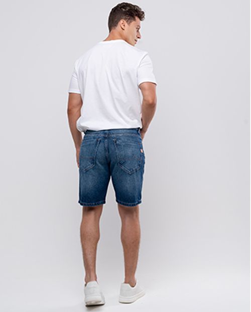 Bermuda Jeans Slim Fit Masculina Básica Algodão 24230 Escura