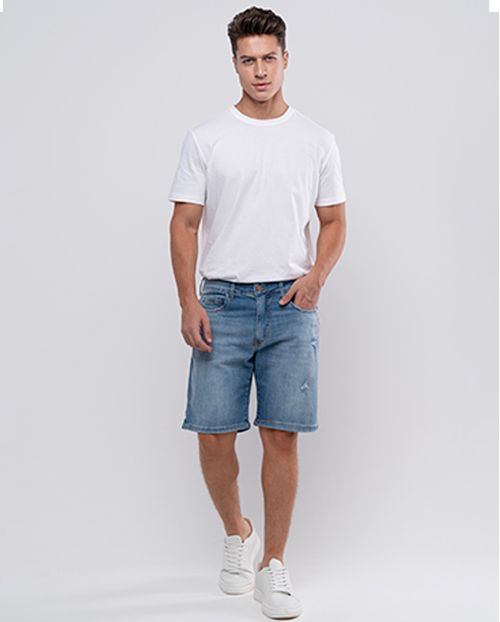 Bermuda Jeans Masculina Slim Fit com Detalhe No Bolso 24280 Média