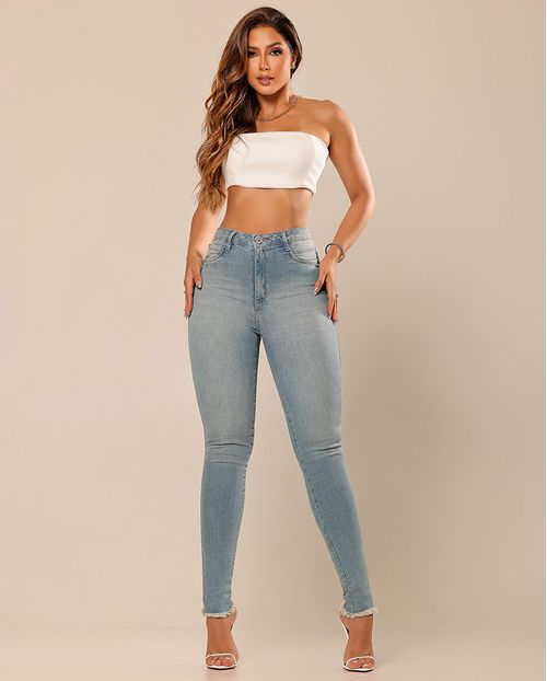 Calça Jeans Skinny Hot Feminina Cintura Alta Barra Desfiada 24380 Sujinha