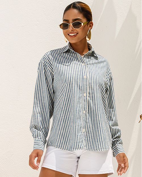 Camisa Sarja Feminina Listrada 24420 Listrado Azul