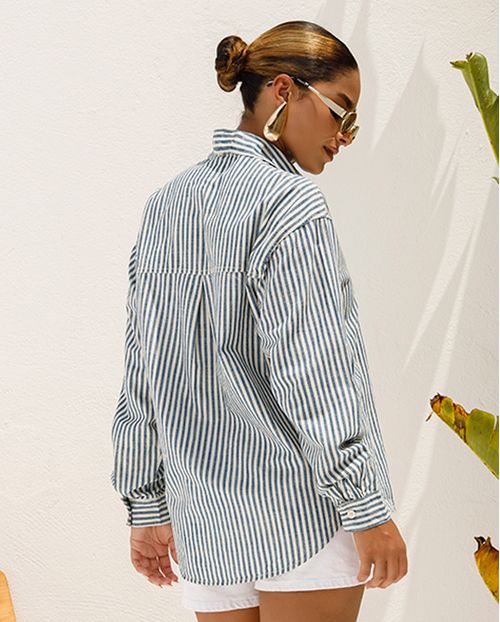 Camisa Sarja Feminina Listrada 24420 Listrado Azul