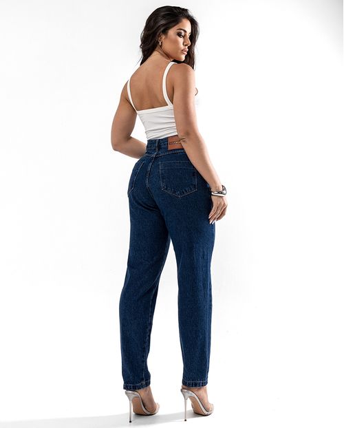 Calça Jeans Mom Feminina Cintura Alta 101vibes Algodão 00101 Escura