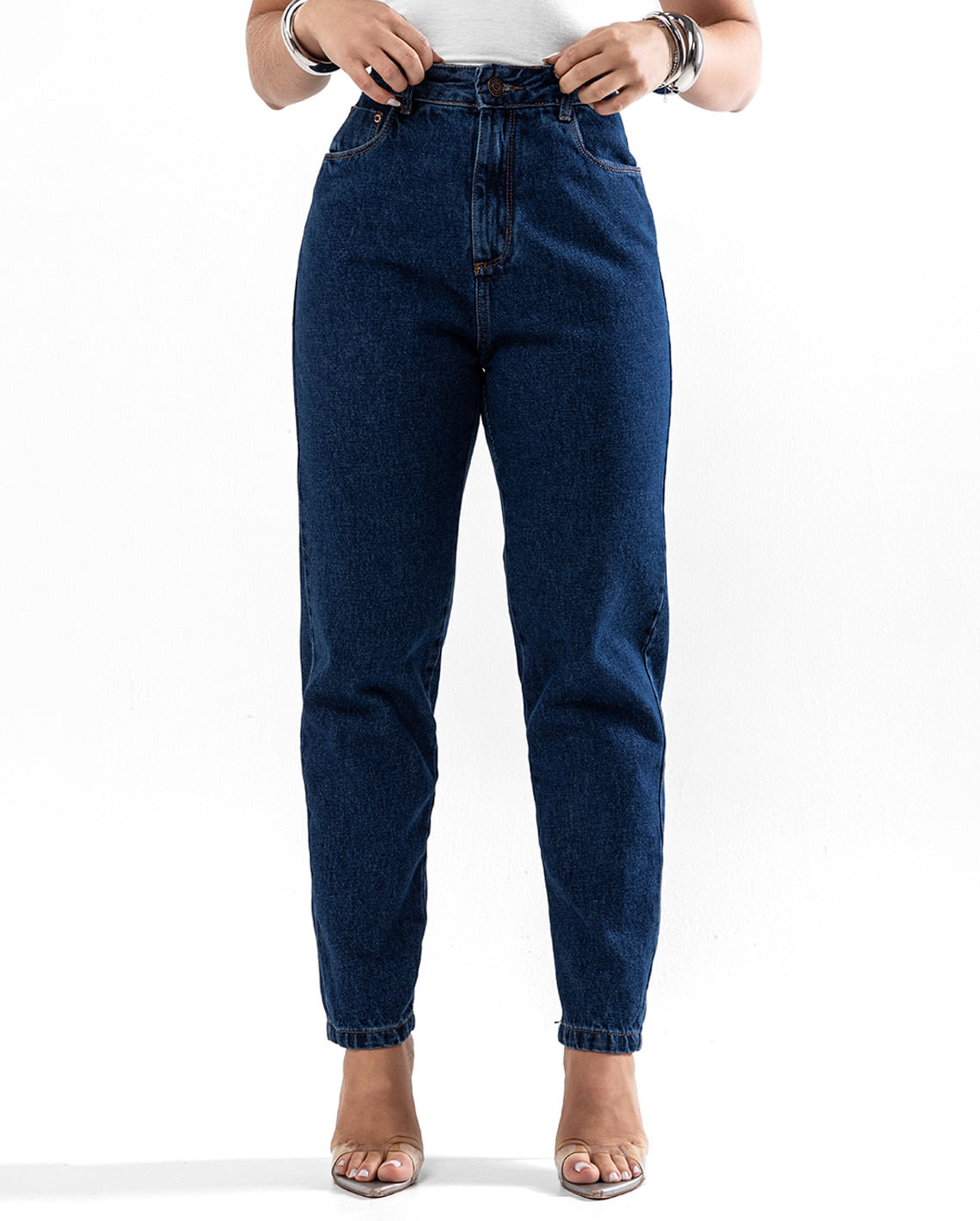 Calça Mom Jeans CalÃ§a Jeans Cintura Alta Azul Escuro CALCA JEANS