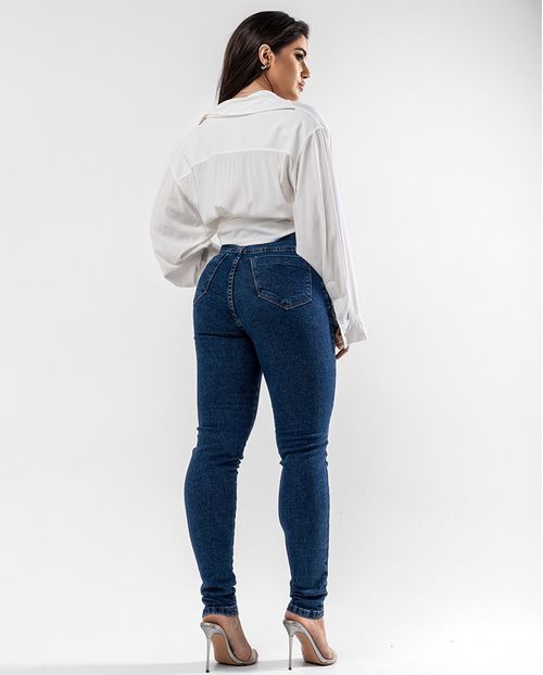 Calça Jeans Mom Feminina Cintura Alta Básica com Elastano 00201 Escura