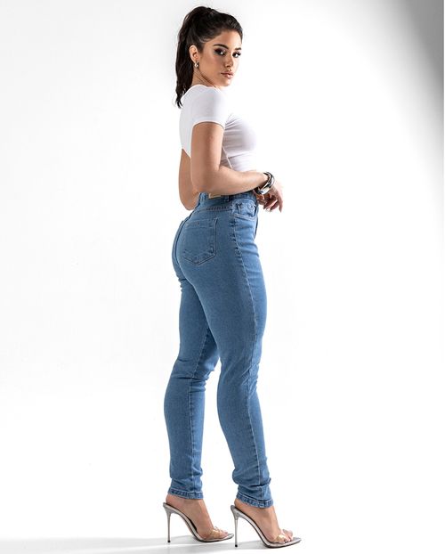 Calça Jeans Mom Feminina Cintura Alta Básica com Elastano 00201 Média