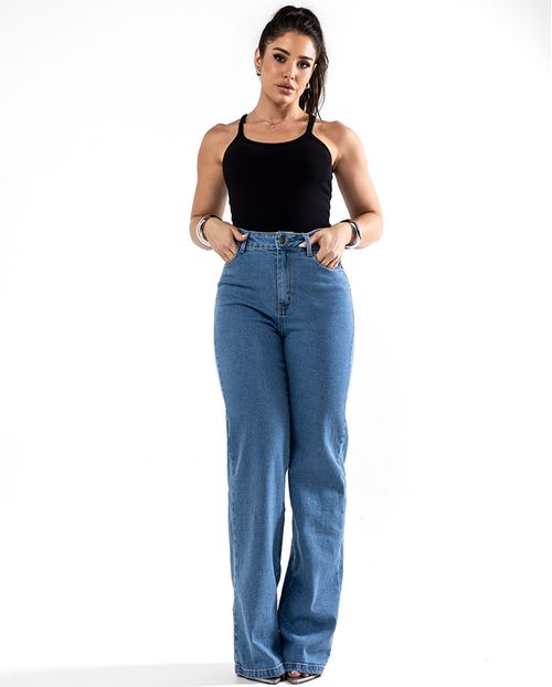 Calça Jeans Wide Leg Feminina Cintura Alta Básica com Elastano 28000 Média