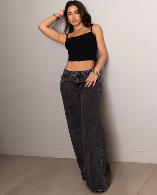 Calça Jeans Wide Leg Feminina Relaxed Cintura Baixa 24463 Vintage