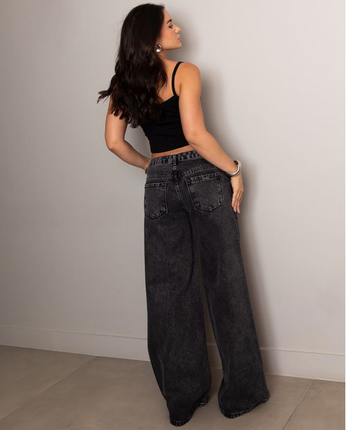 Calça Jeans Wide Leg Feminina Relaxed Cintura Baixa 24463 Vintage