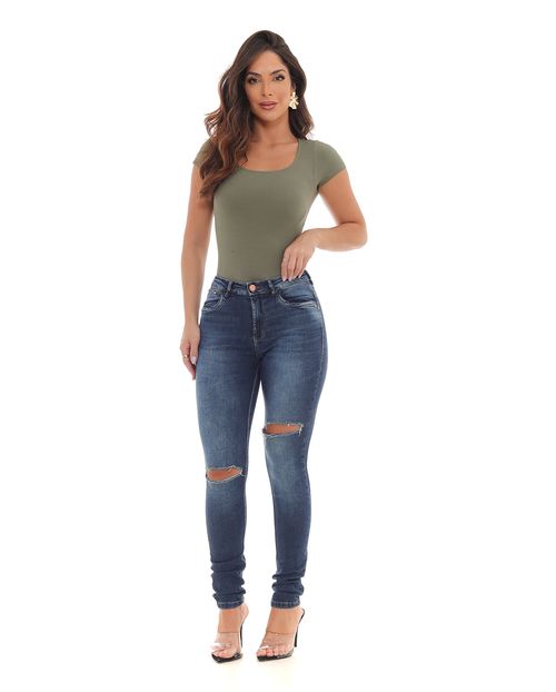 Calça Jeans Femnina Intermediaria com Vivo do Proprio Na Boca Dos Bolsos  21977 Escura