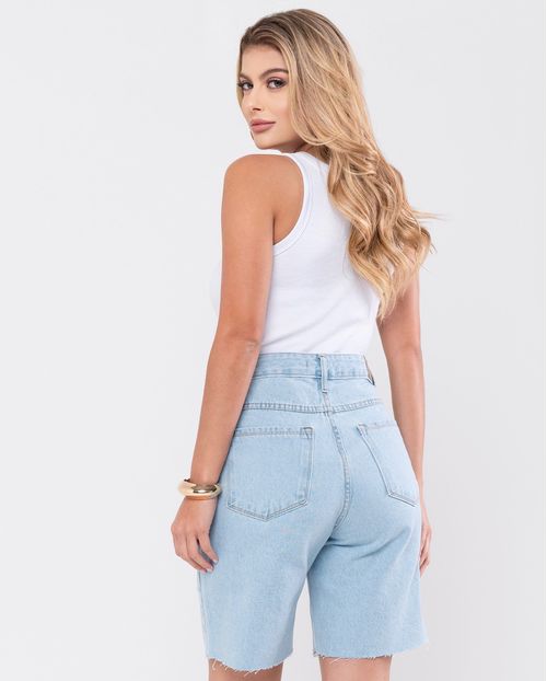 Bermuda Jeans Jorts Feminino Cintura Média Barra No Fio 23572 Clara