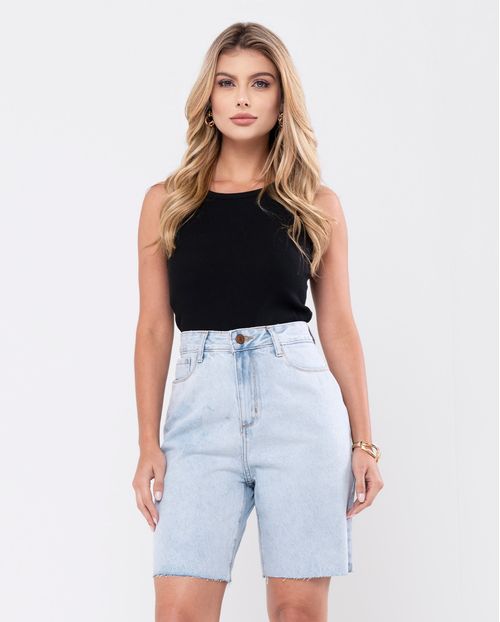 Bermuda Jeans Jorts Feminino Cintura Média Barra No Fio 23572 Marmorizado