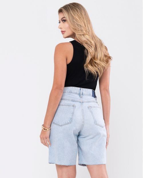 Bermuda Jeans Jorts Feminino Cintura Média Barra No Fio 23572 Marmorizado