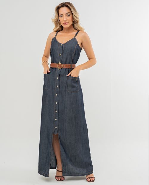 Vestido Feminino Longo com Cinto Incluso  21249 Amaciado